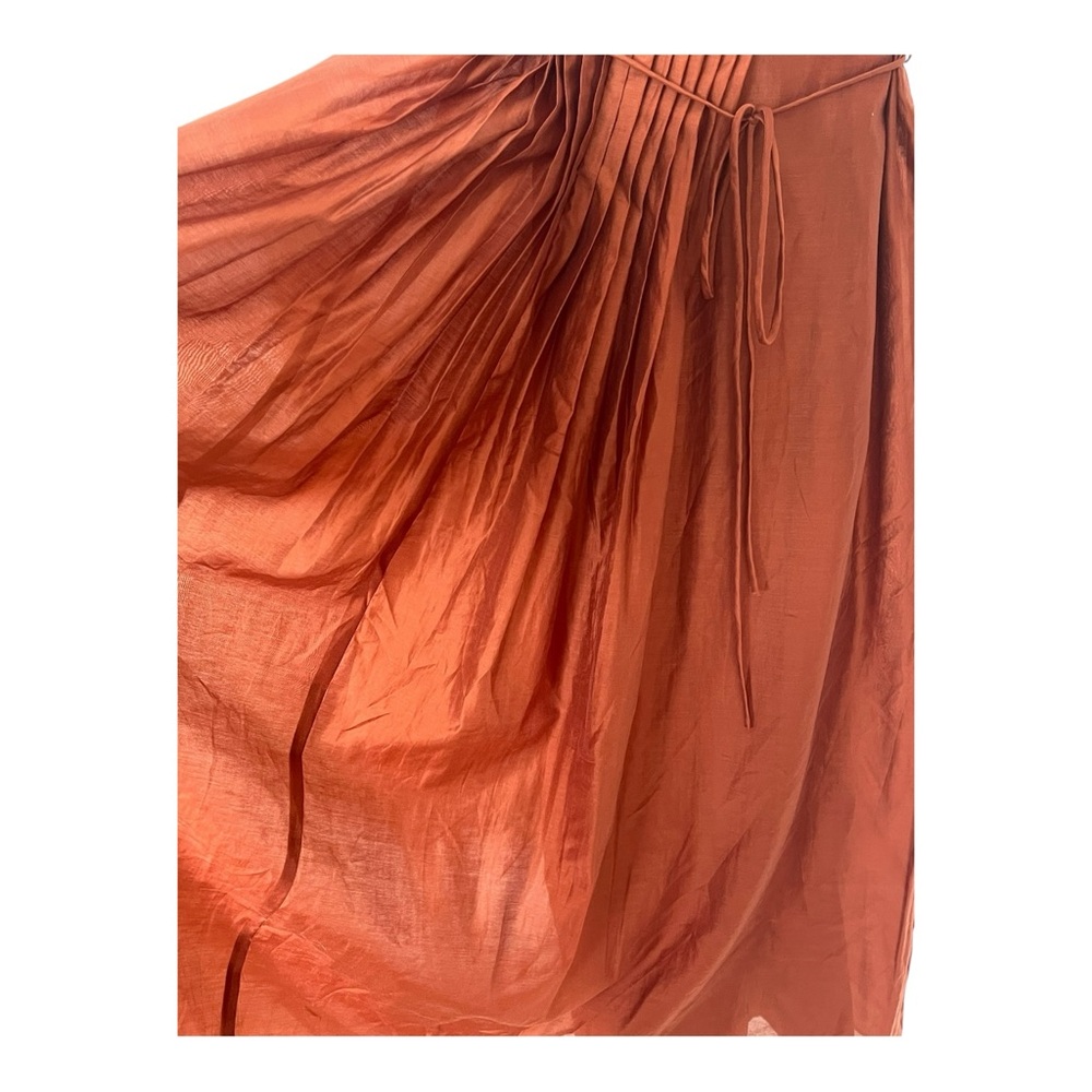 Banana Republic Pintuck Organza Midi Dress Arabian Spice Pumpkin Medium Lined - Picture 6 of 16